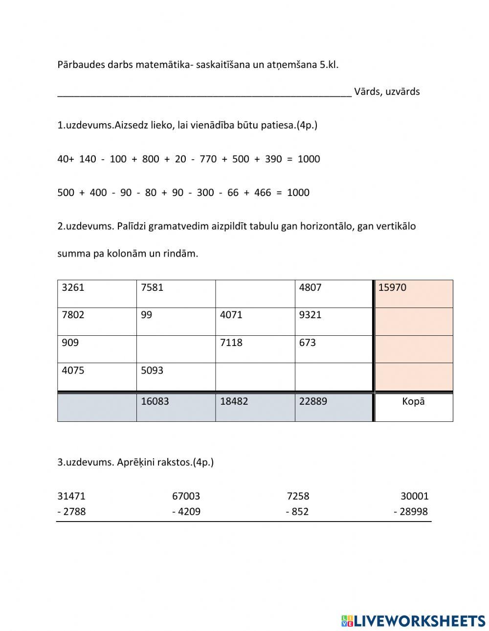 Saskaitīšana un atņemšana