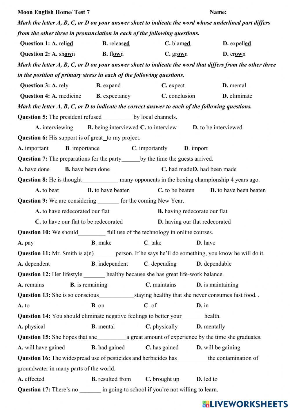 Grade 9 Super Test 7