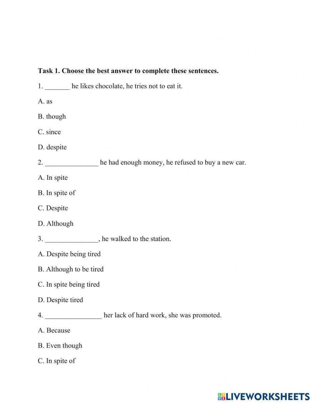 Ex on Despite, In spite of, Although, though, even though