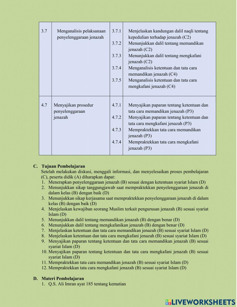 LKPD Tatacara Pengurusan Jenazah (Sub Tema Memandikan dan mengkafani Jenazah)