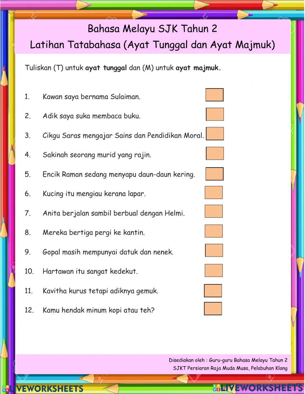 BM T2 Ayat Tunggal dan Ayat Majmuk