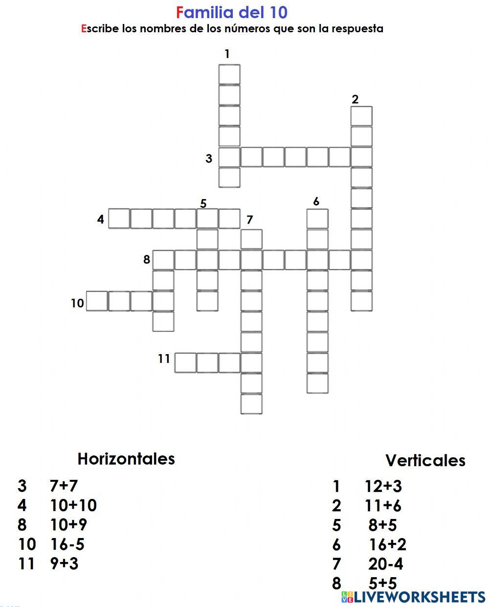 Crucigrama familia de 10