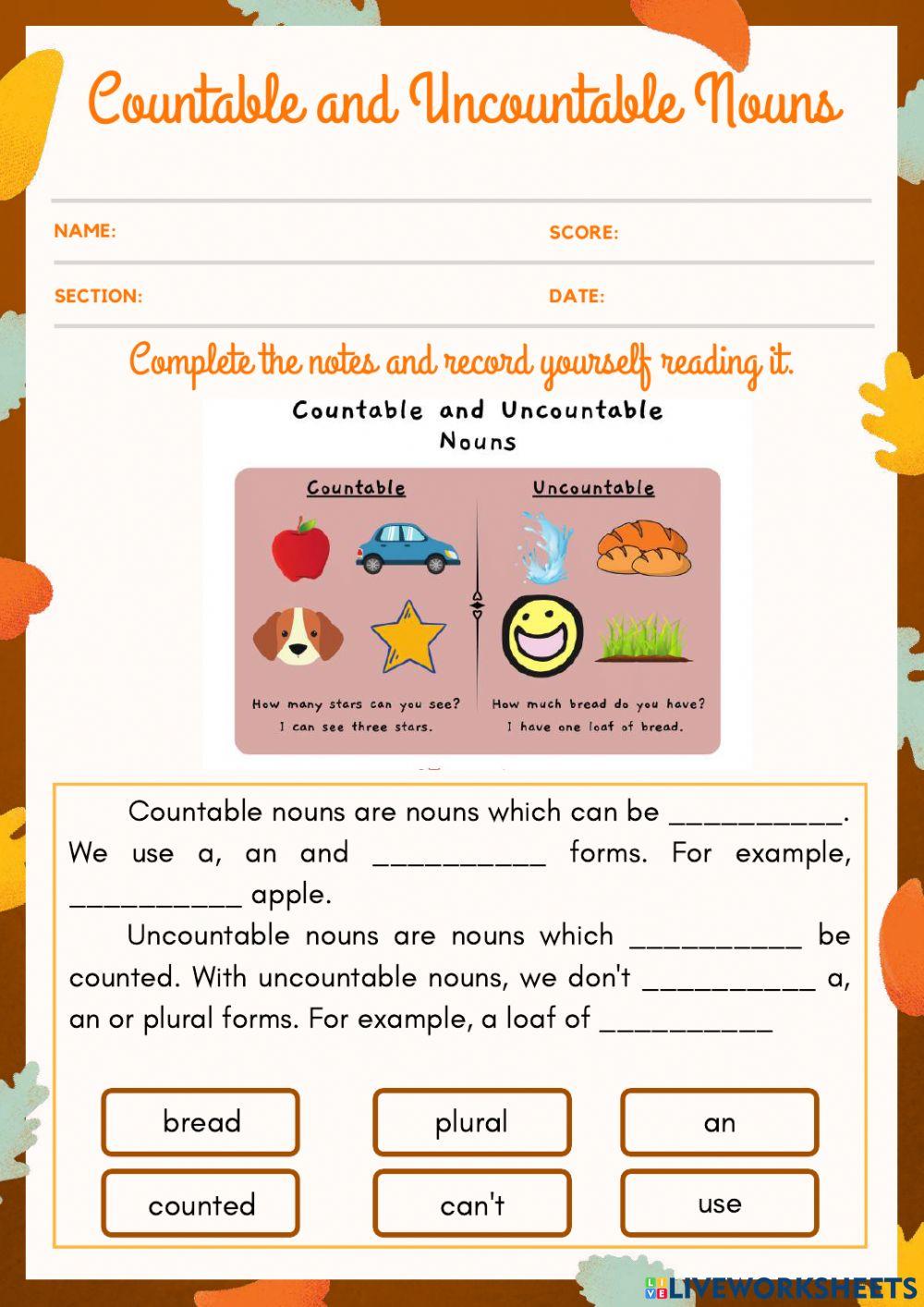 Countable and uncountable nouns
