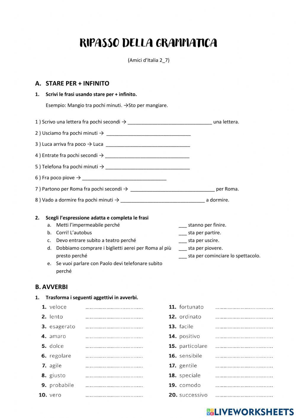 Ripasso delle grammatica - Amici d'Italia 2-7