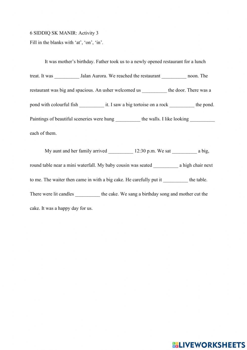 Prepositions of time and place
