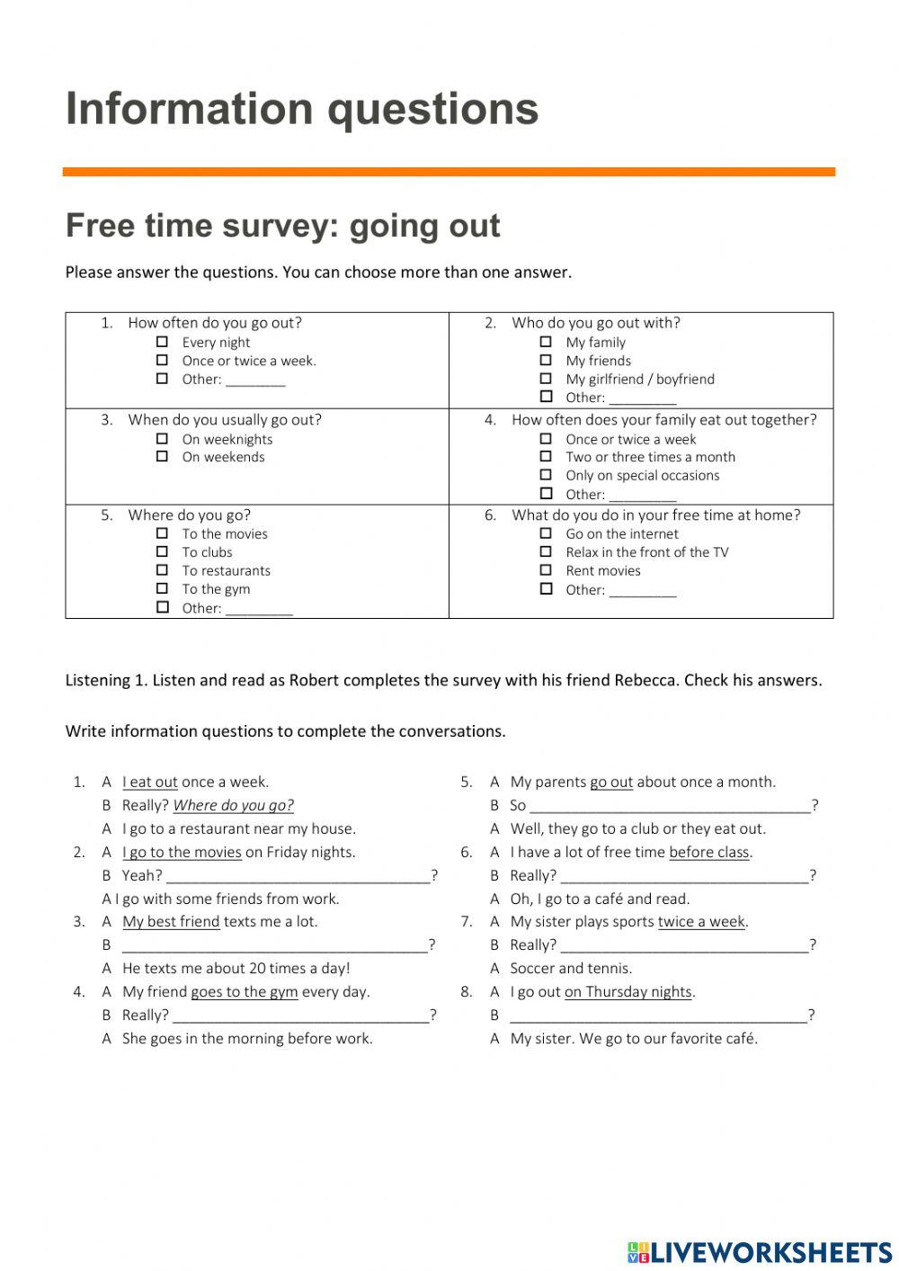 Information Questions activity for College | Live Worksheets