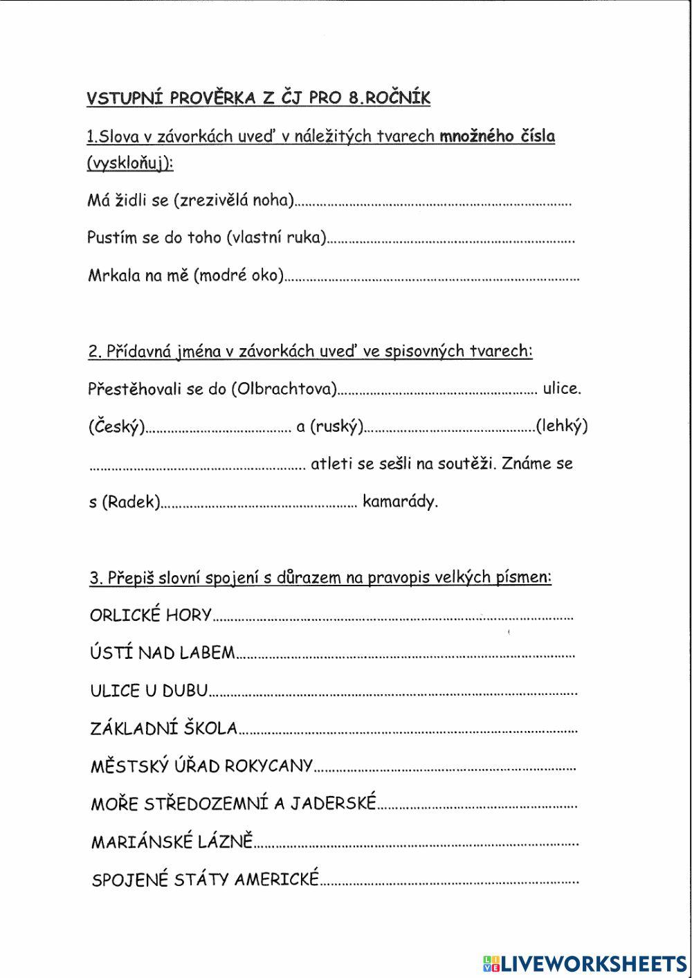 Vstupní opakování 8.ročník