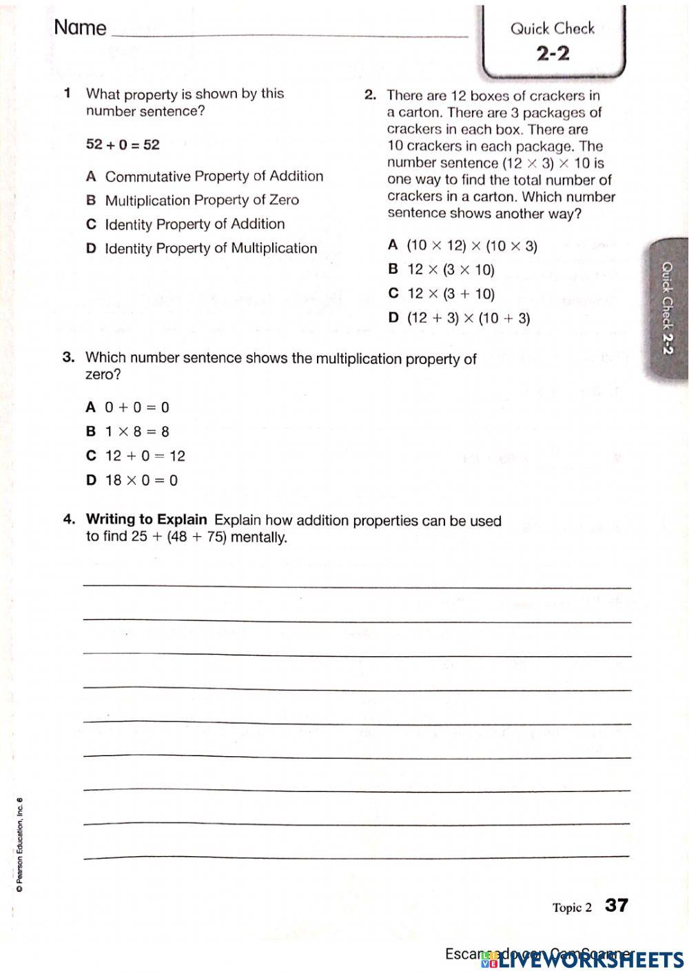 Quick check Lesson 2-2 grade 6
