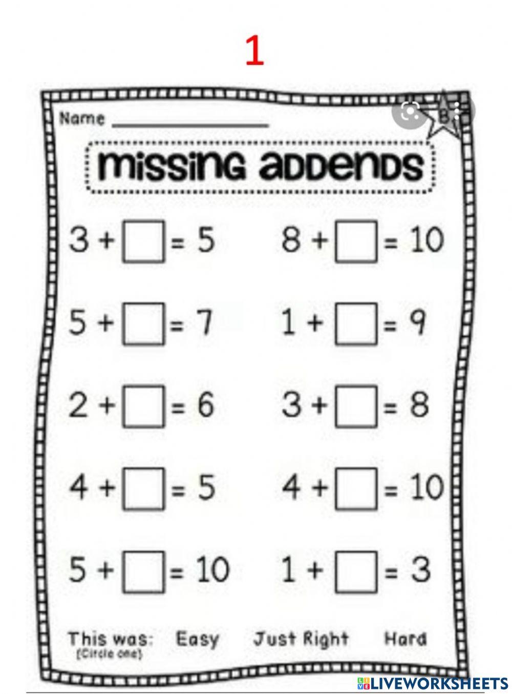 Math differentiation group 1 Missing addends
