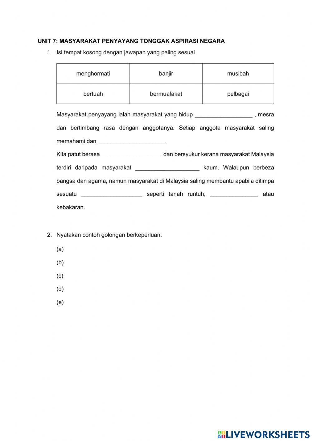UNIT 7 masyarakat penyayang tonggak aspirasi negara