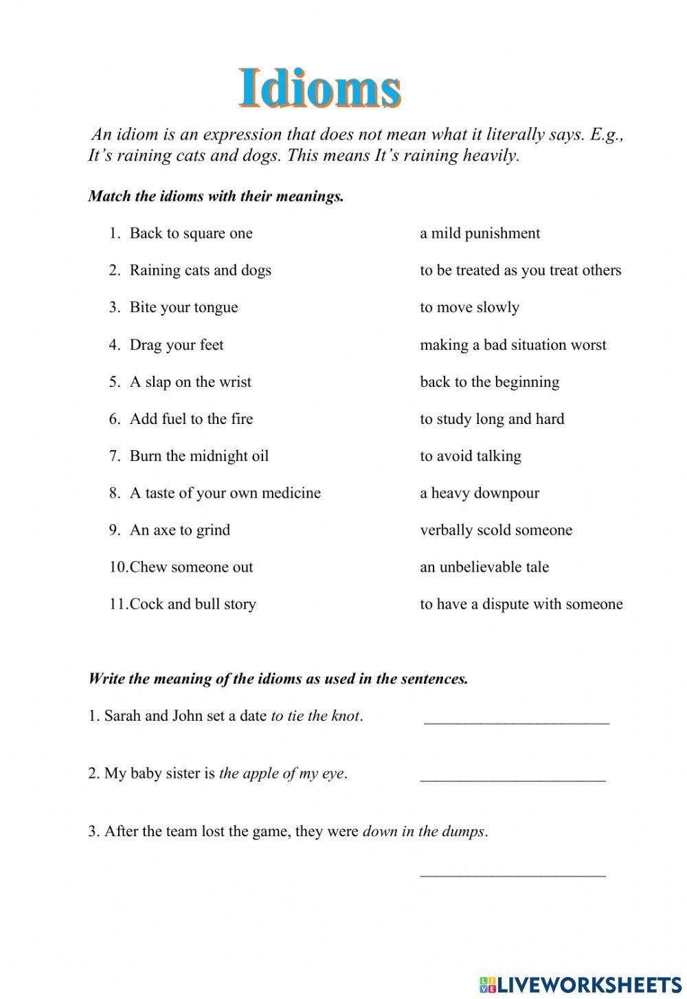 Idioms Worksheets For 5th Grade