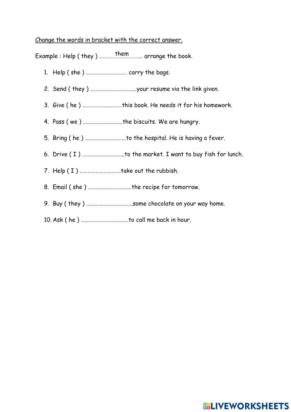 Personal Pronouns online exercise for Year 4 Live Worksheets