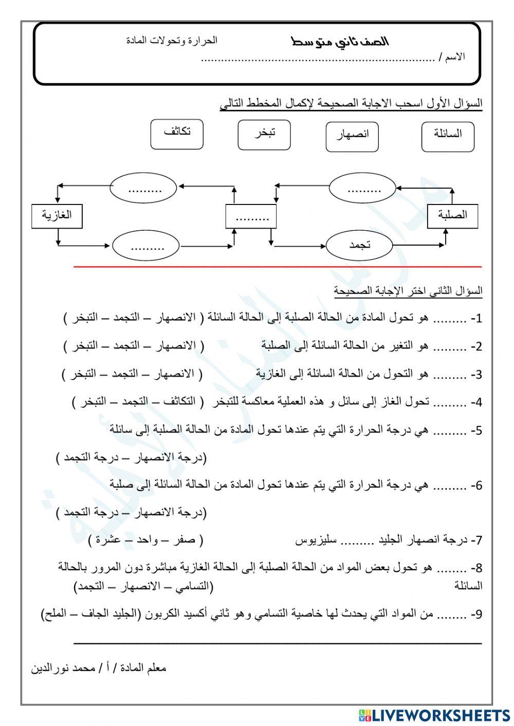 الحرارة وتحولات المادة
