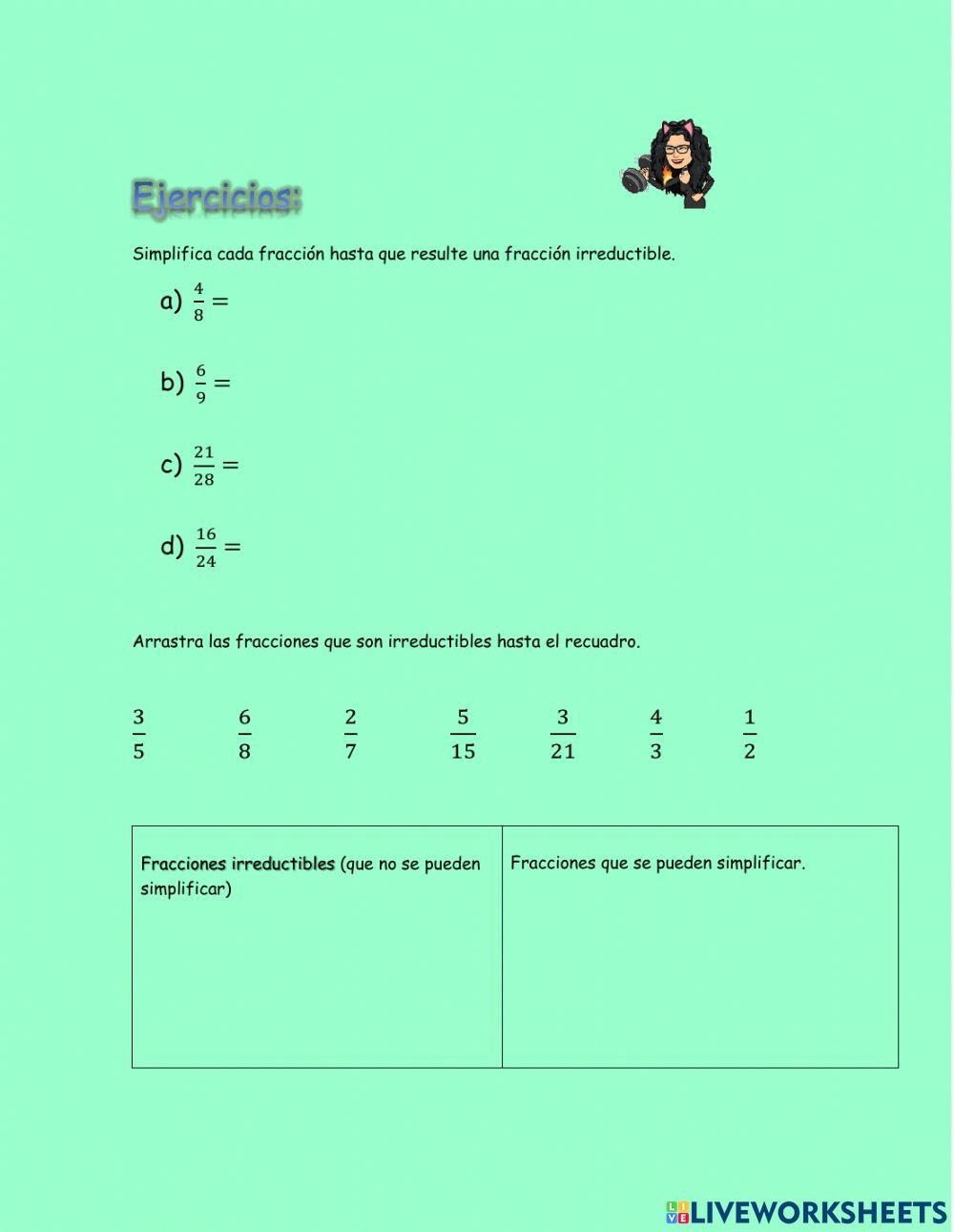 Fracciones irreductibles