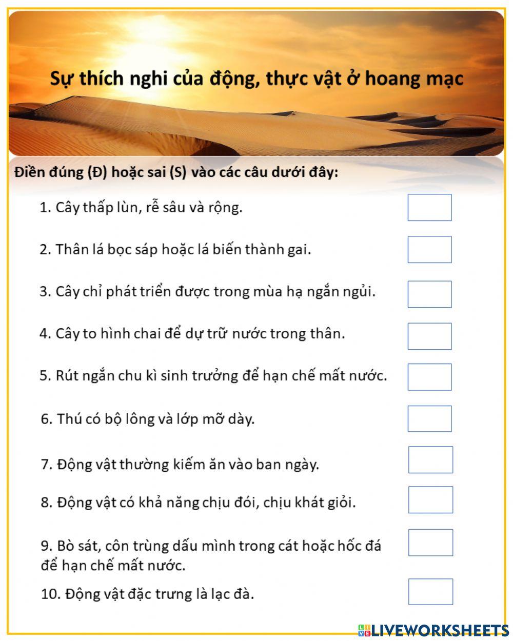 Sự thích nghi của sinh vật trong hoang mạc