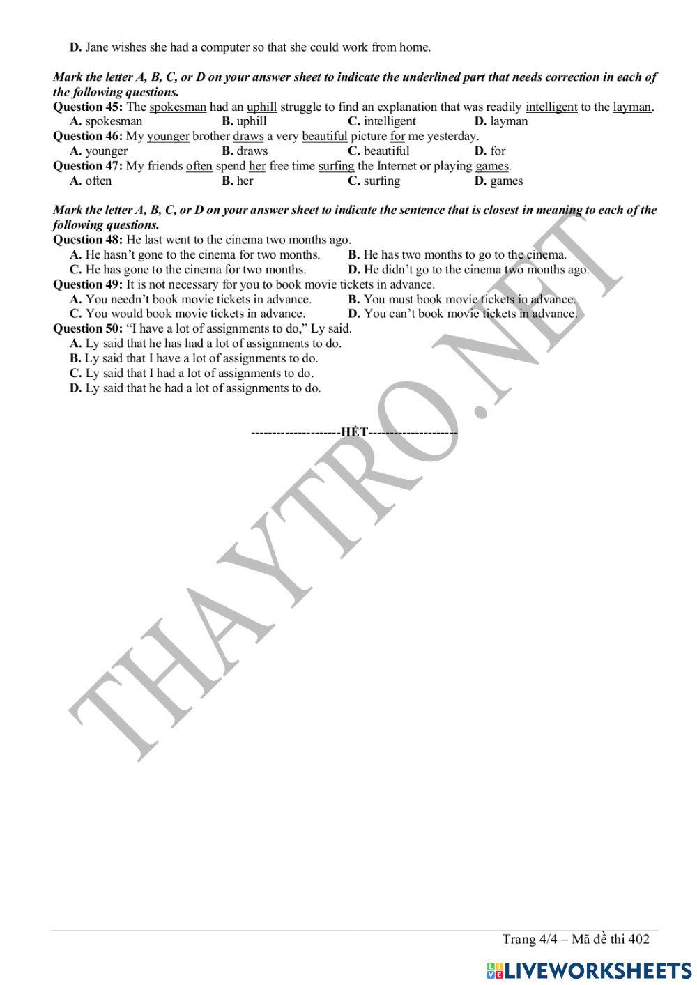 Đề thi  thpt qg 2021 tiếng anh- 402 (đợt 1)