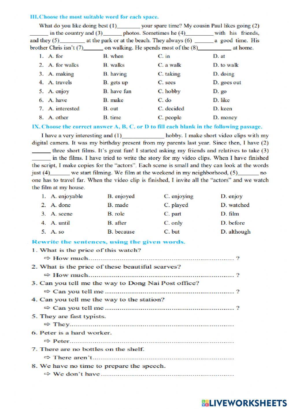 English 7-Test for Unit 1-BVV