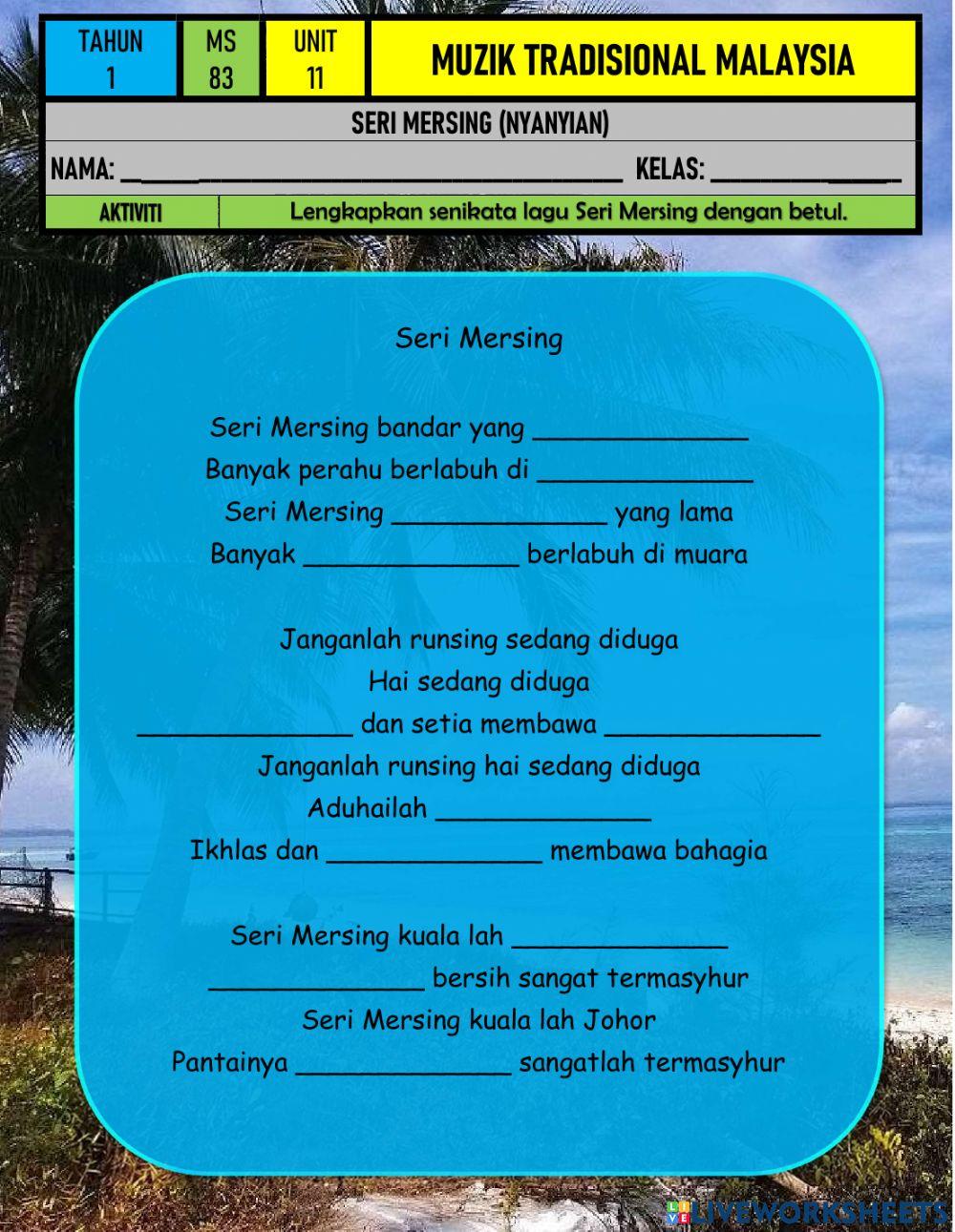 MZ Tahun 1 - Unit 11 Muzik Tradisional Malaysia (Seri Mersing) 1