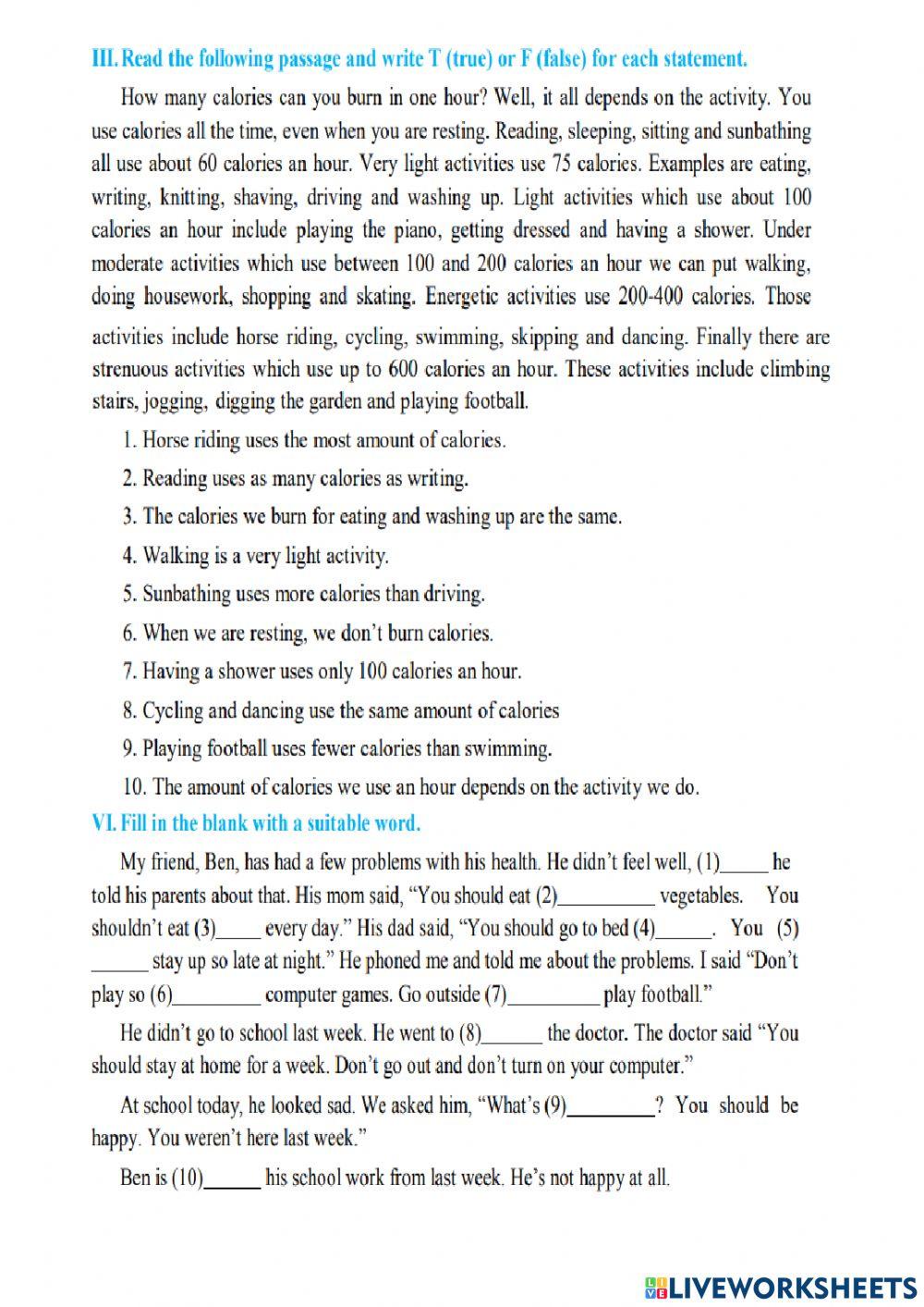 English 7- Test for Unit 2-BVV