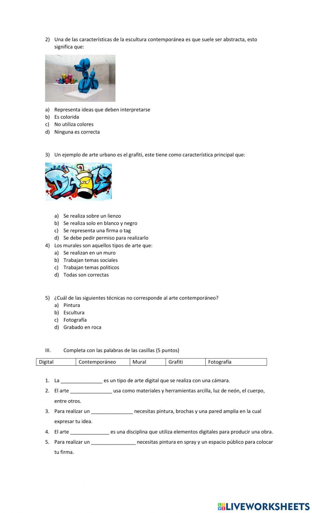 Evaluación sobre el Arte