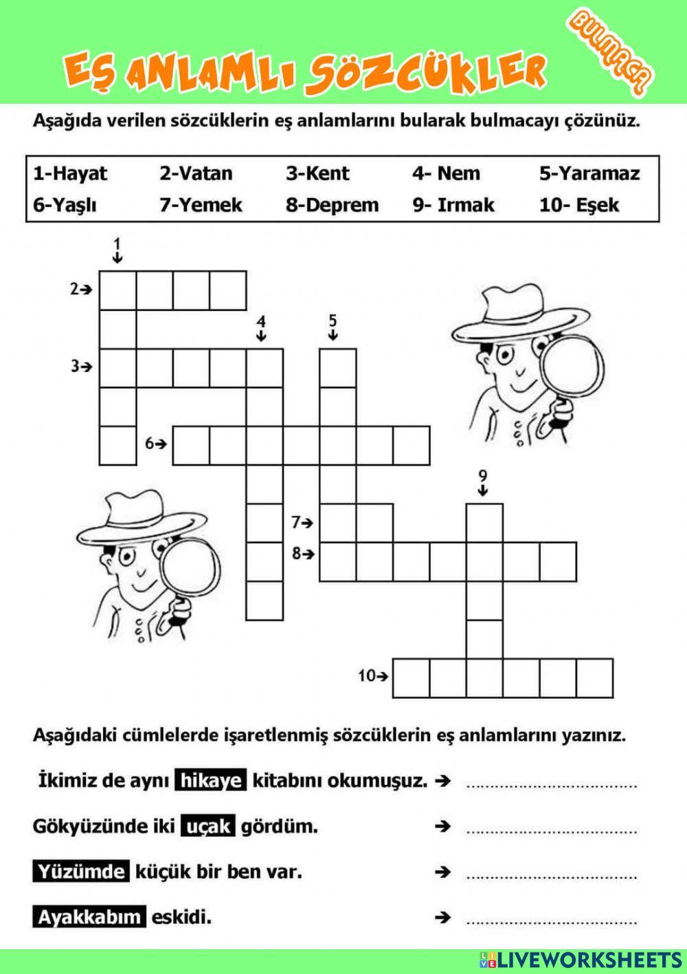 Eş Anlamlı Sözcükler-Bulmaca2