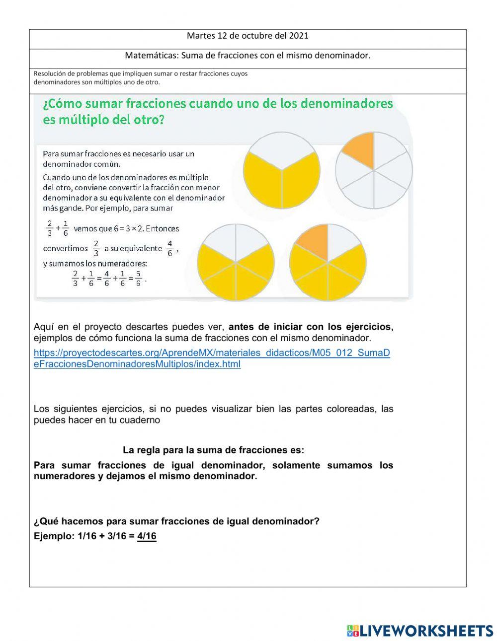 Suma de fracciones con igual denominador