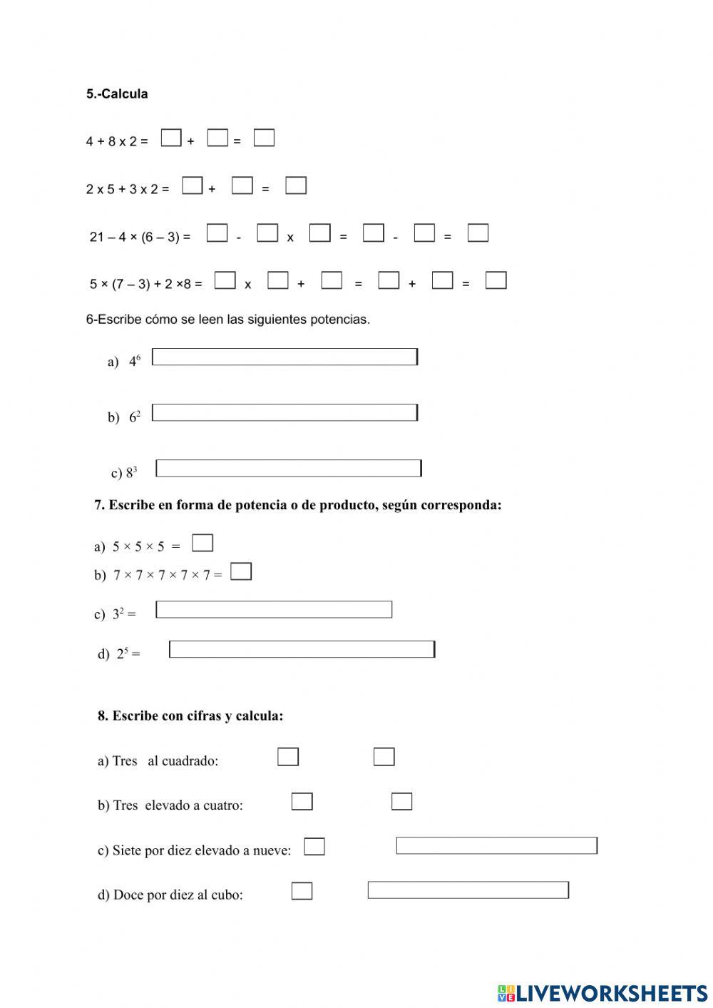 Multiplicación y potencias