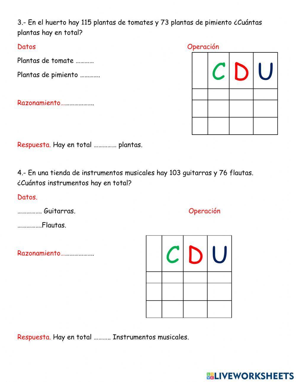 Problemas de suma y resta hasta 299