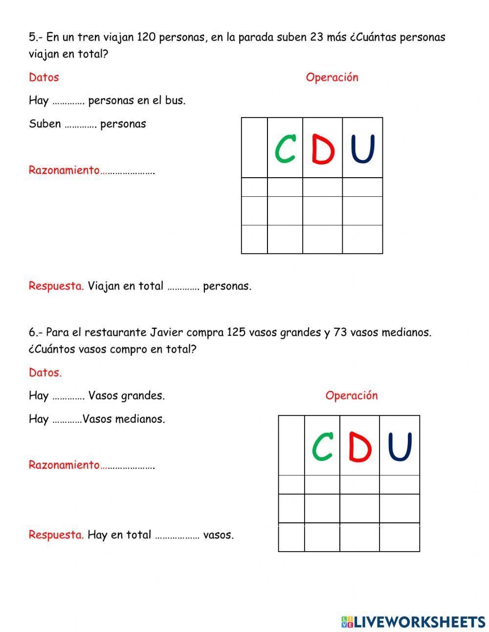 Problemas de suma y resta hasta 299