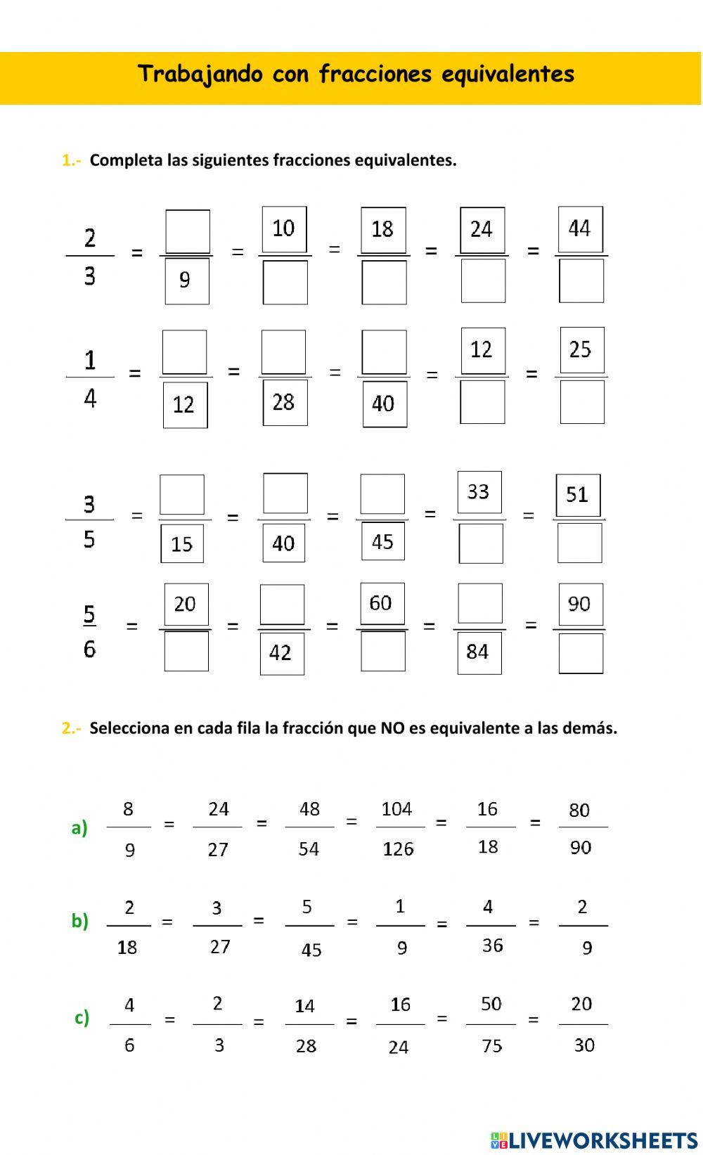 Trabajando con fracciones equivalentes
