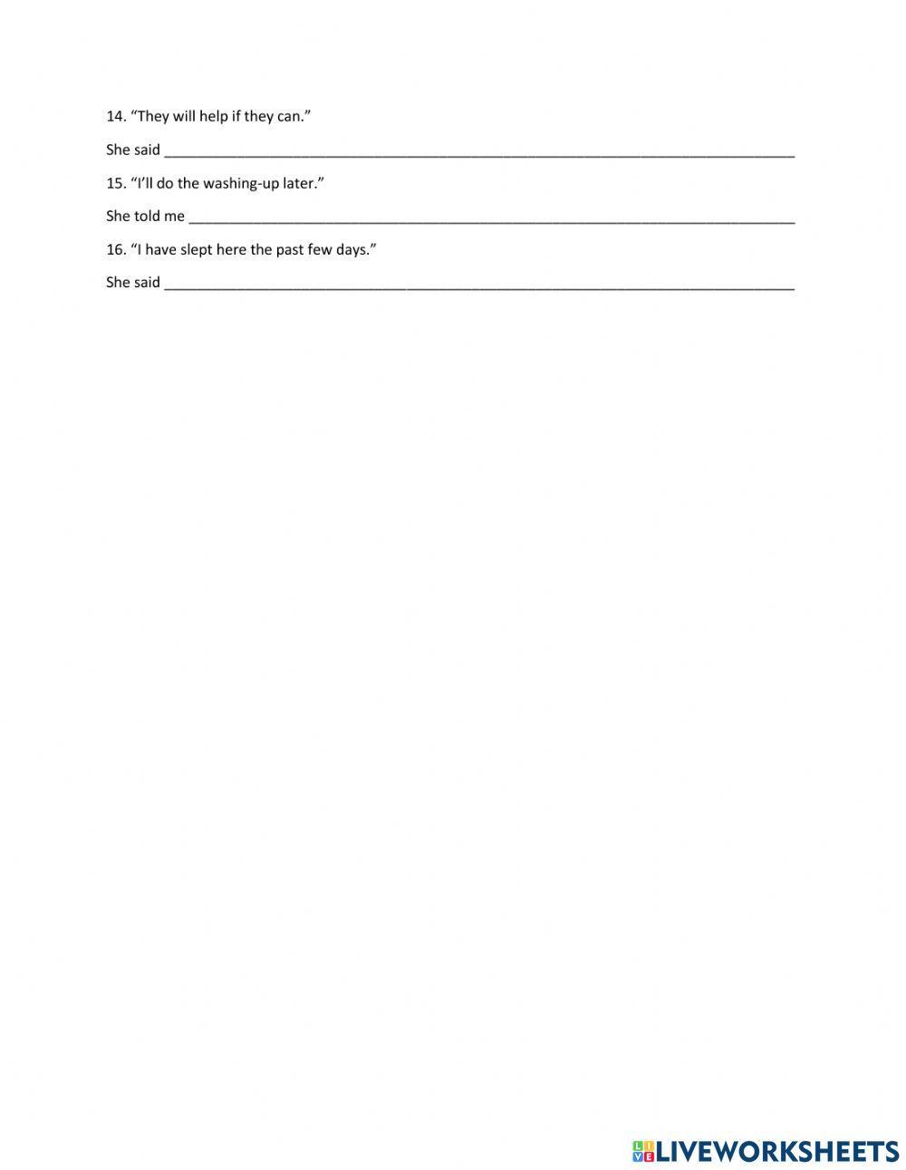 Reported speech sentences.