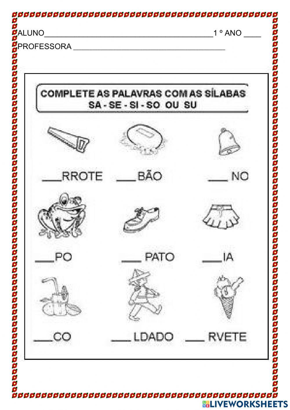 Atividades com a letra s