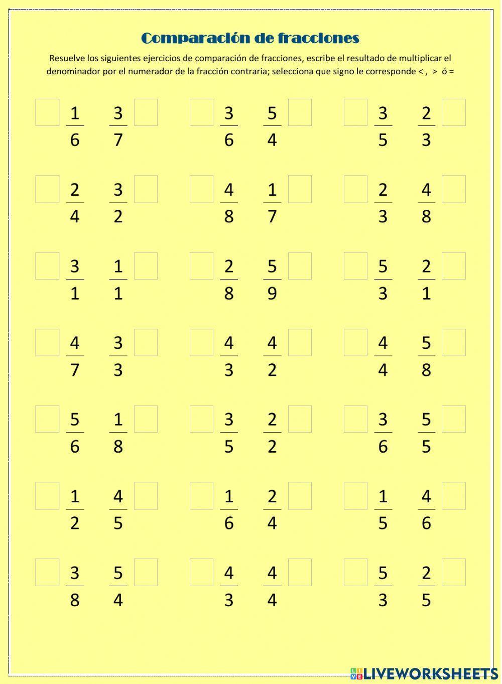 Comparación de fracciones
