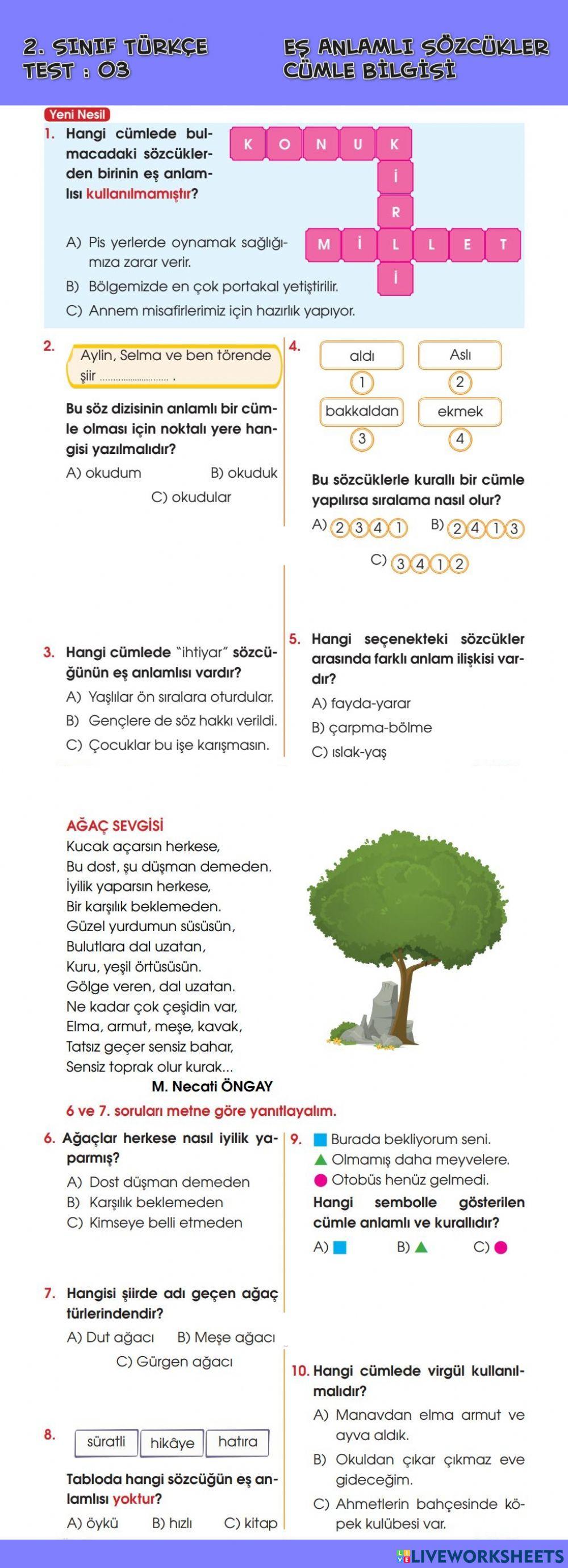 Eş Anlamlı Kelimeler-Noktalama İşaretleri Test-03