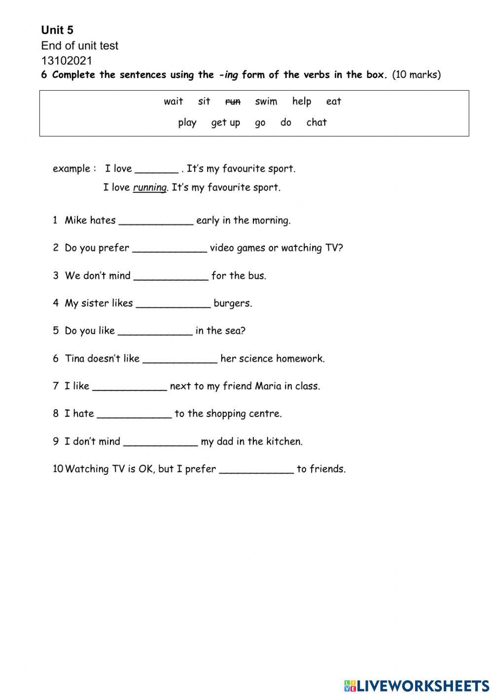 Unit 5 End of Unit Test