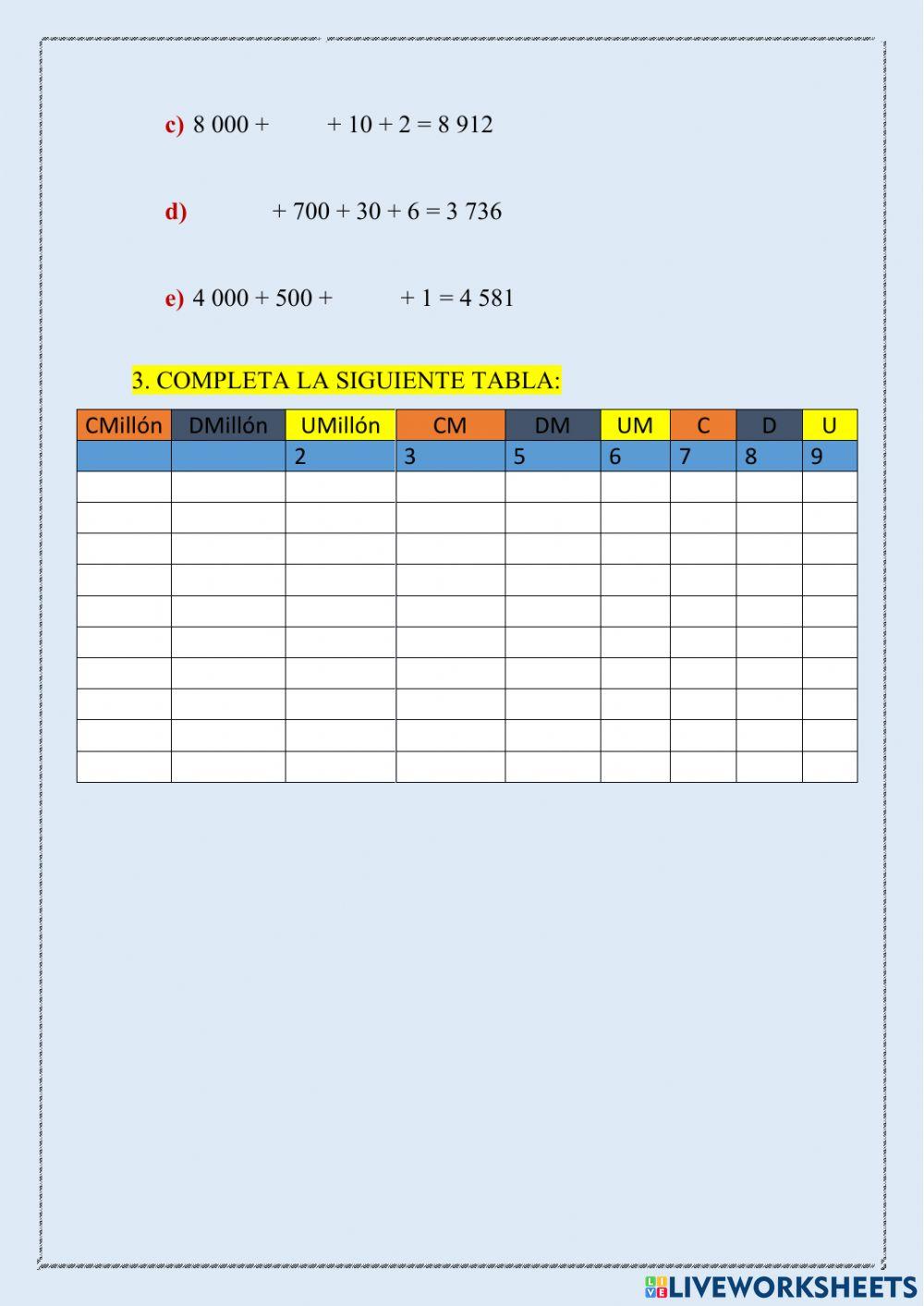 Composición y descomposición de los números naturales