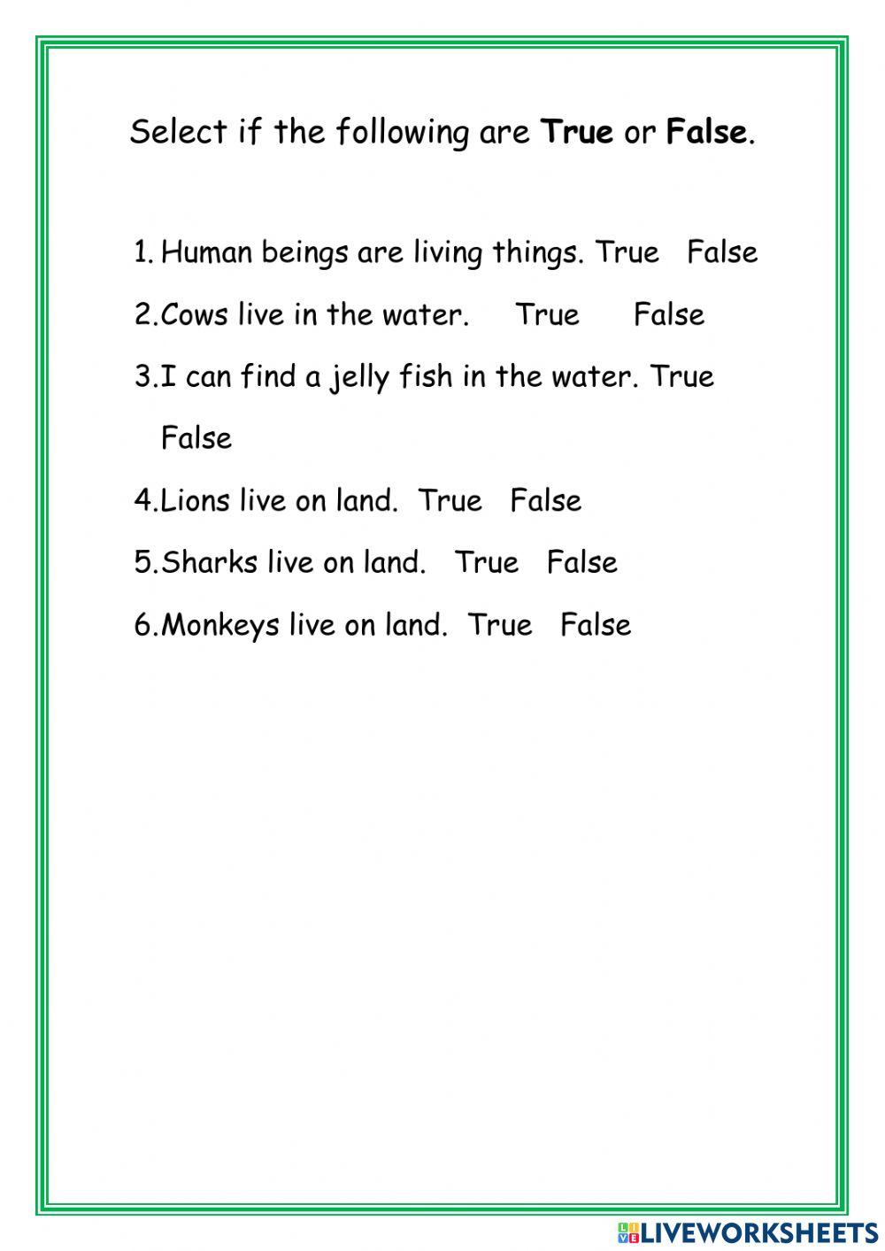 On land Animals True or False online exercise for | Live Worksheets