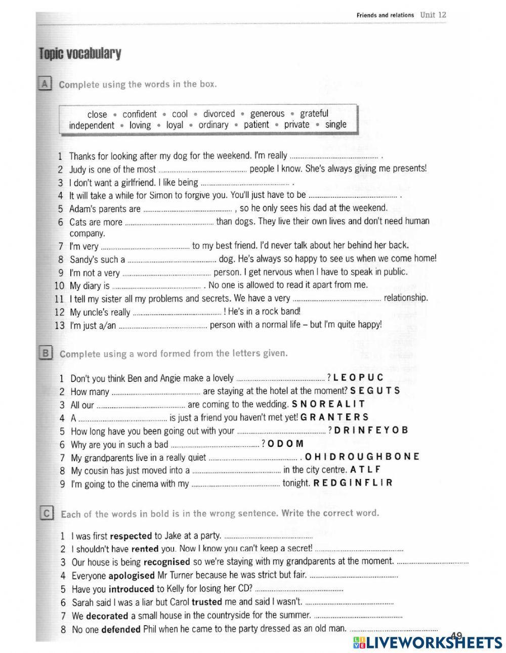 Vocabulary B1: Friends and relations