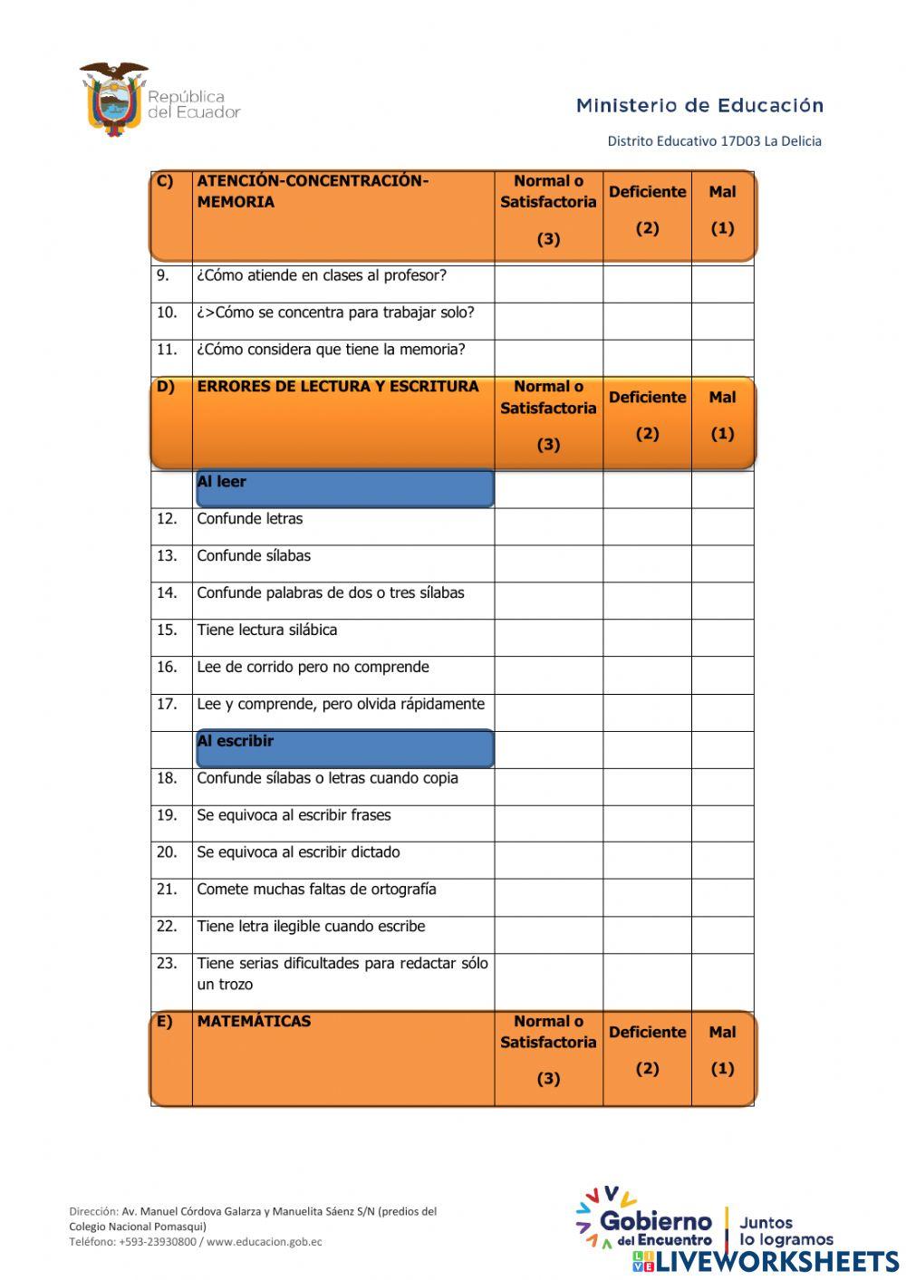 Cuestionario de problemas de aprendizaje