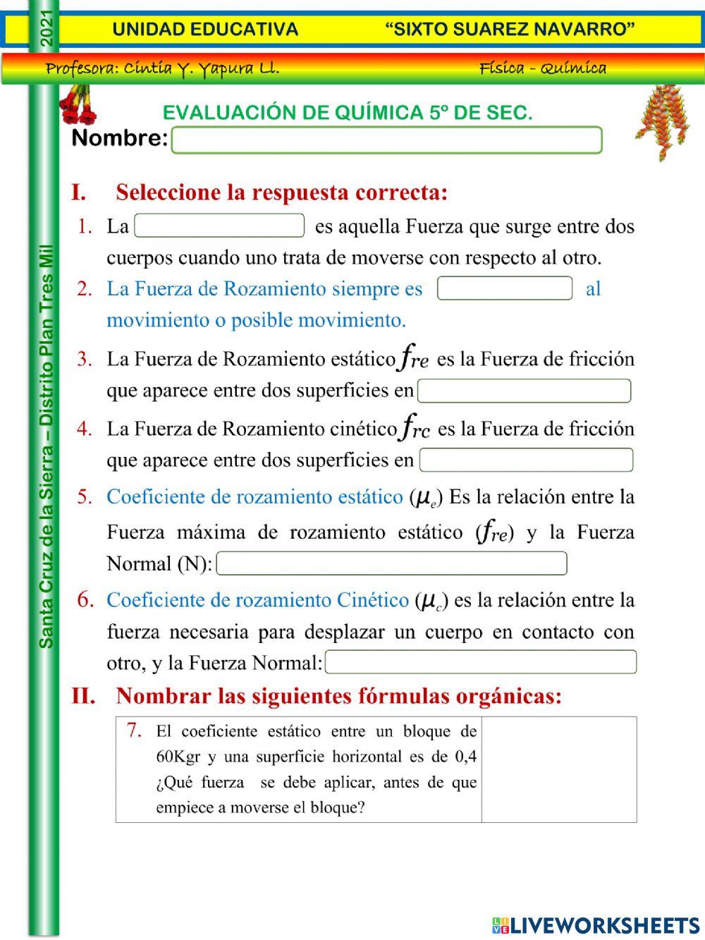 Examen de fuerza de rozamiento