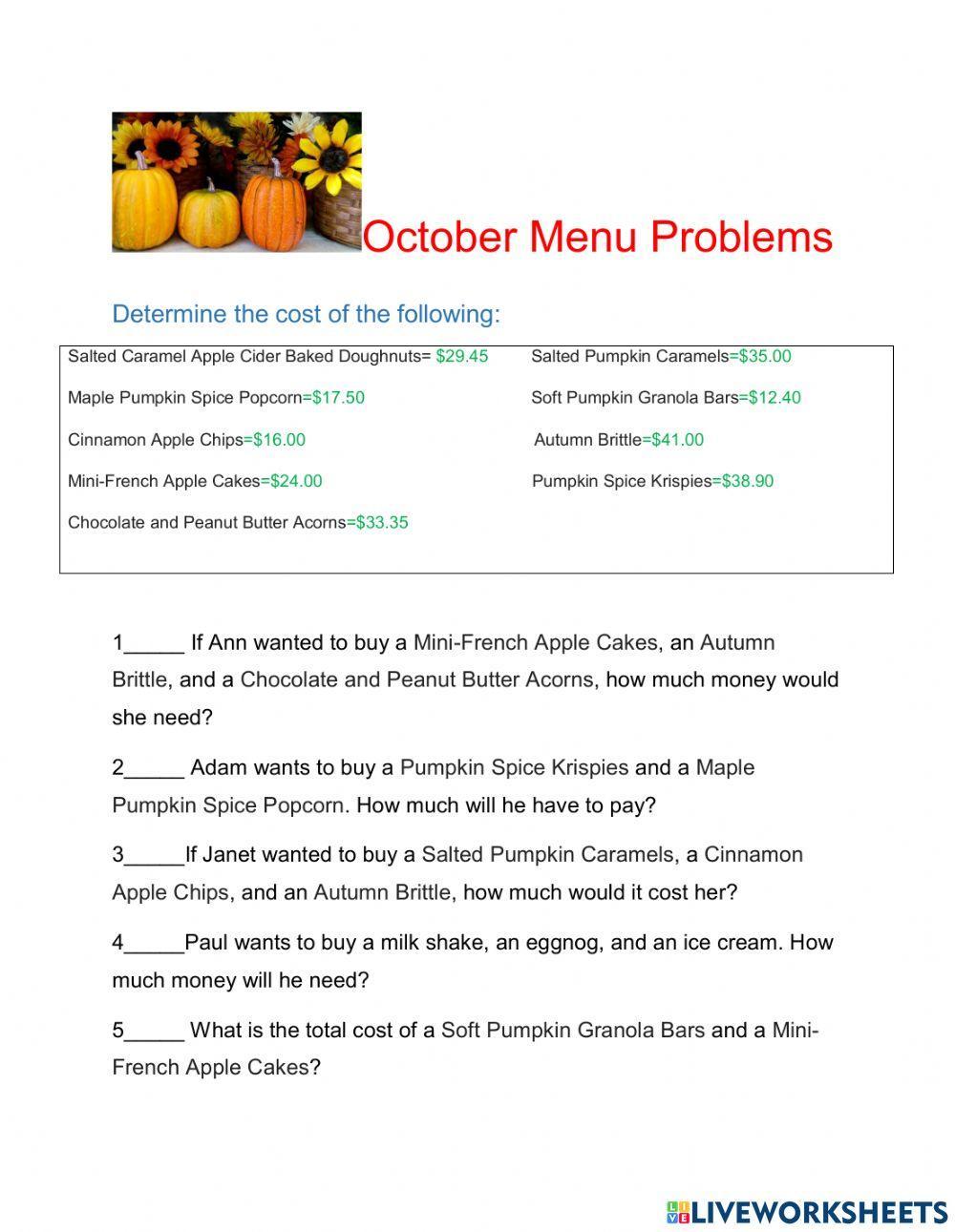 October Menu 2