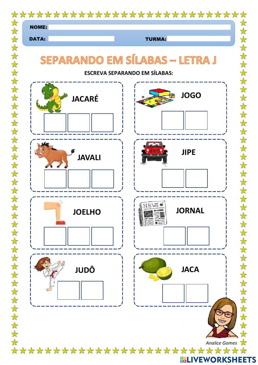 Separando em Sílabas - Letra J