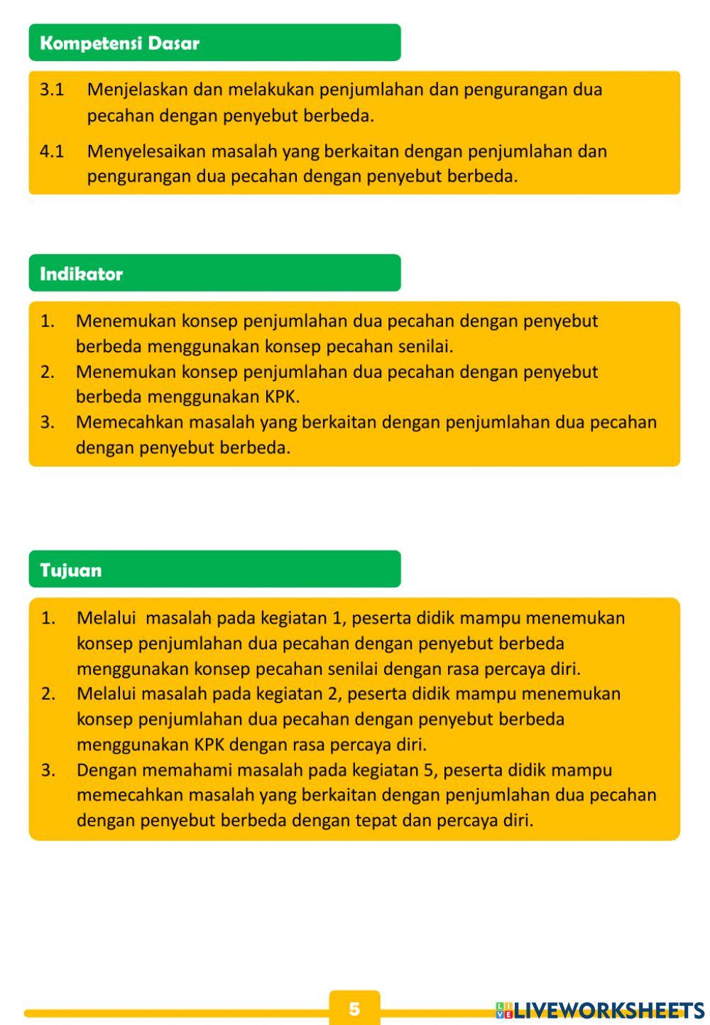 Lkpd penjumlahan pecahan