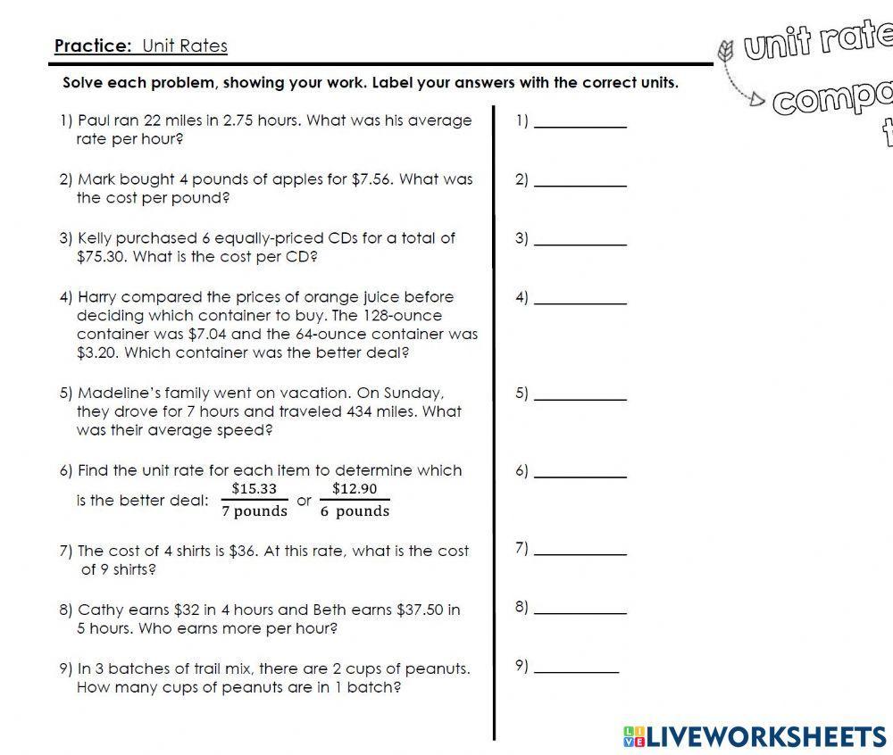 Unit Rates Practice