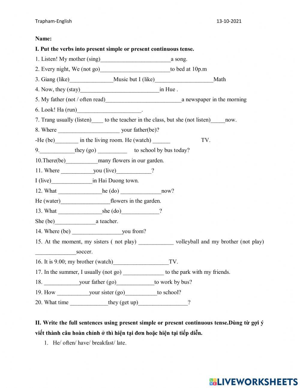 Present simple and present continuous