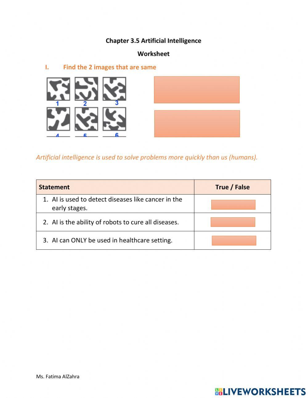 Artificial intelligence exercise Live Worksheets