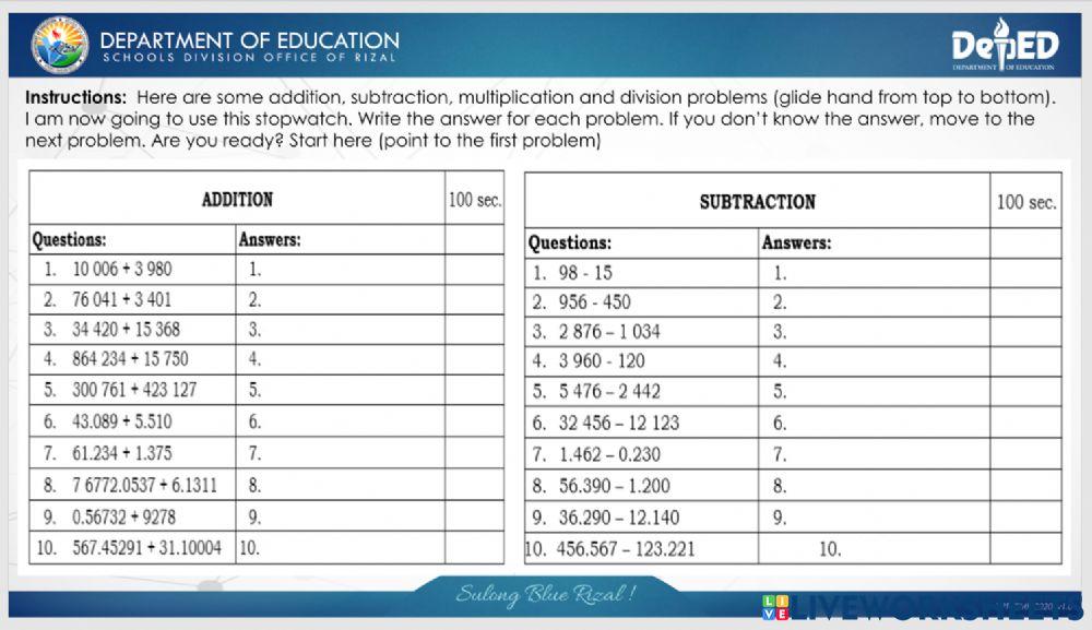 Fundamental Operation (Addition and Subtraction)
