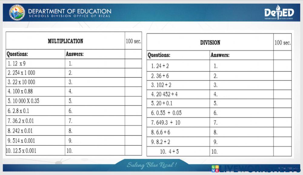 Fundamental Operation (Multiplication and Division)