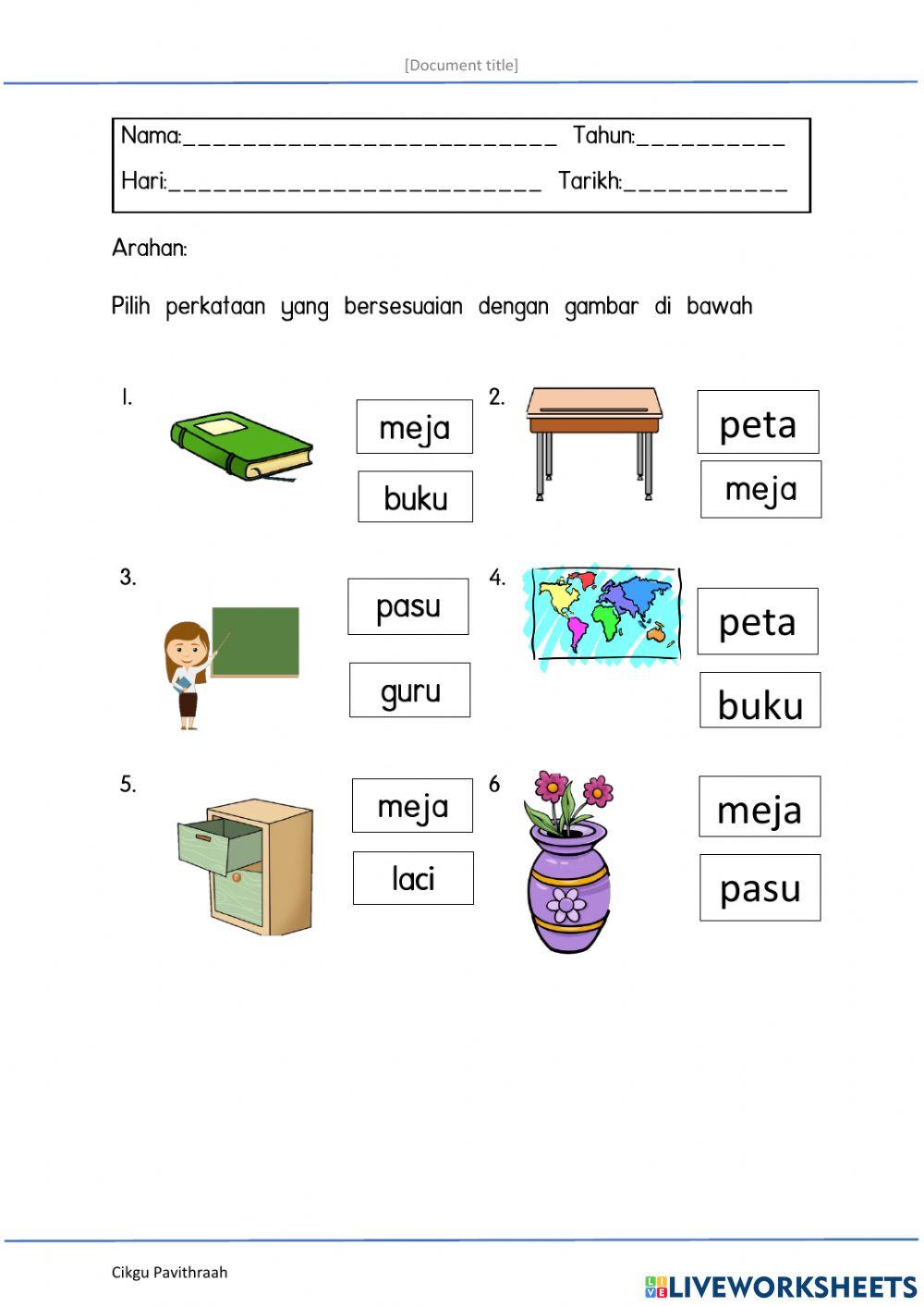 Perkataan KVKV (Tema: Bilik Darjah)
