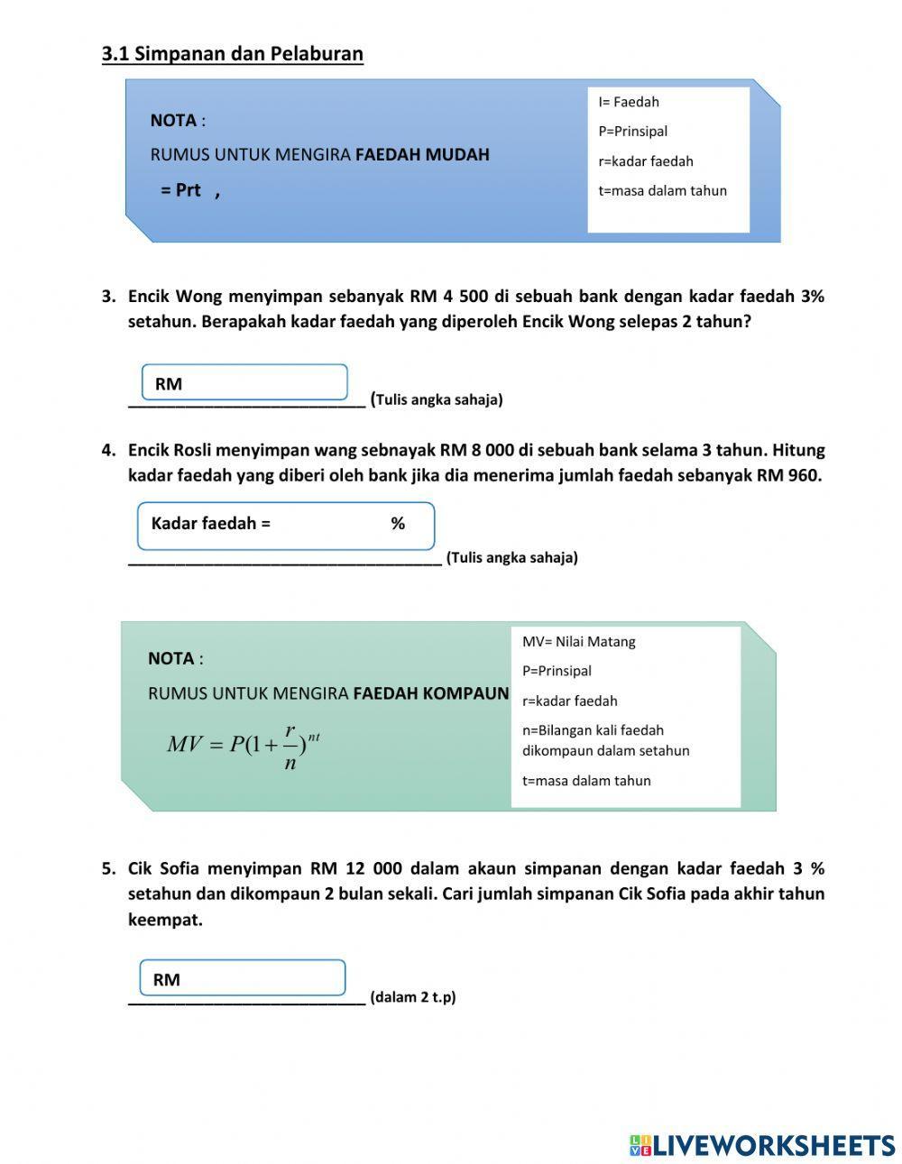 Bab 3 matematik pengguna(simpanan dan pelaburan)